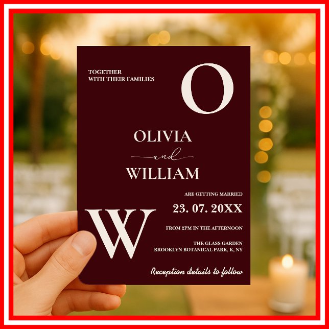 Convite Modern Elegant Burgundy Wedding (Criador carregado)
