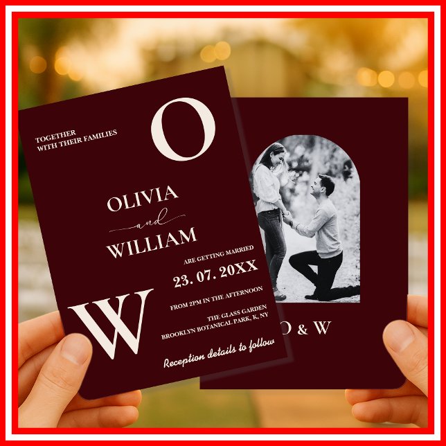 Convite Modern Elegant Burgundy Wedding Photo (Criador carregado)