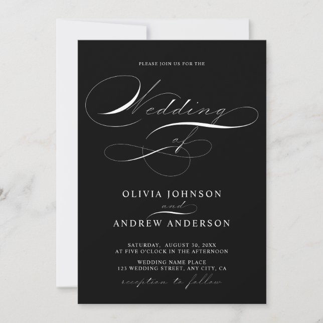 Convite Modern Elegant Calligraphy Script Simple Wedding (Frente)