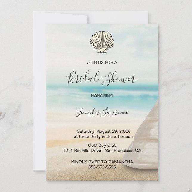 Convite Modern Elegant Coastal Bridal Shower  (Frente)