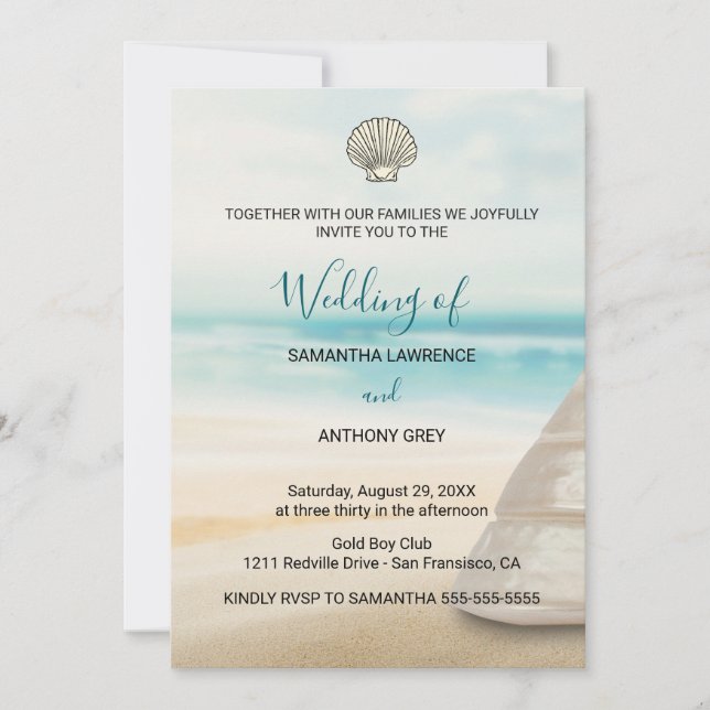 Convite Modern Elegant Coastal Wedding Invitation (Frente)