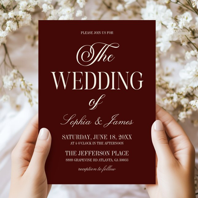 Convite Modern Elegant Dark Burgundy Ivory Wedding (Criador carregado)