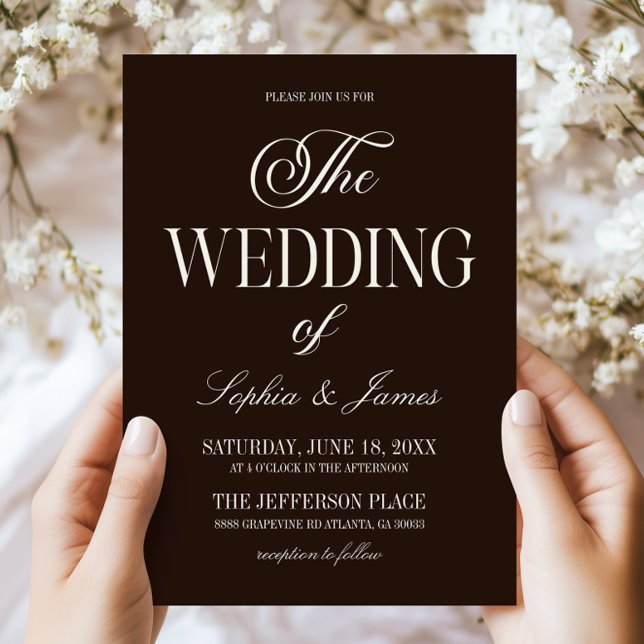 Convite Modern Elegant Dark Expresso Brown Ivory Wedding (Criador carregado)