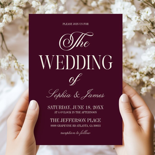 Convite Modern Elegant Dark Wine Purple Ivory Wedding (Criador carregado)