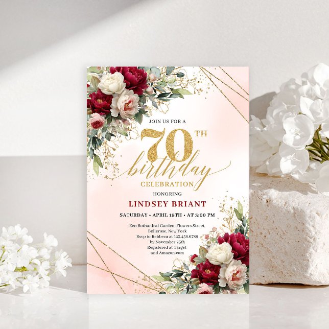 Convite Modern Elegant Gold 70th Birthday Celebration  (Modern Elegant Gold 70th Birthday Celebration Invite)