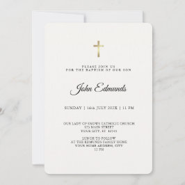 Convite Modern Elegant Gold & Black Calligraphy Baptism 