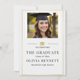 Convite Modern Elegant Gold Border Photo Graduation