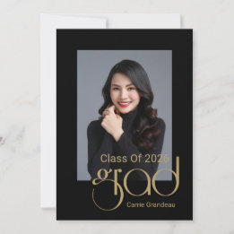 Convite Modern Elegant Gold Script Photo Graduation Party