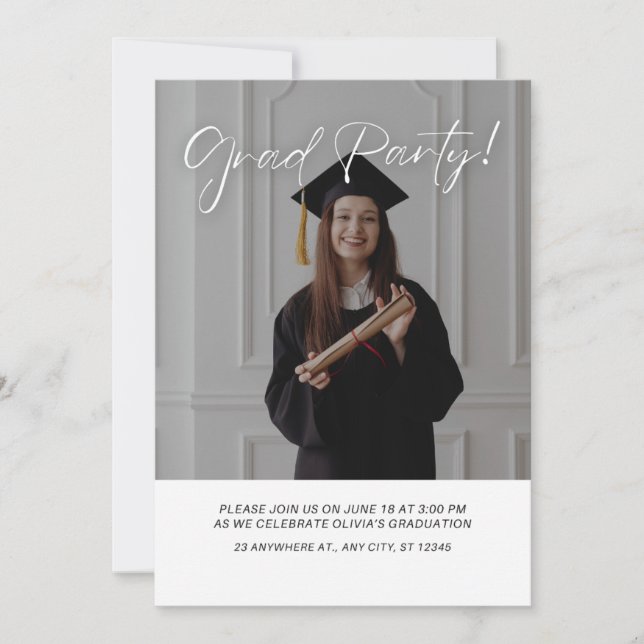 Convite Modern Elegant Graduation Party Photo Invitation (Frente)