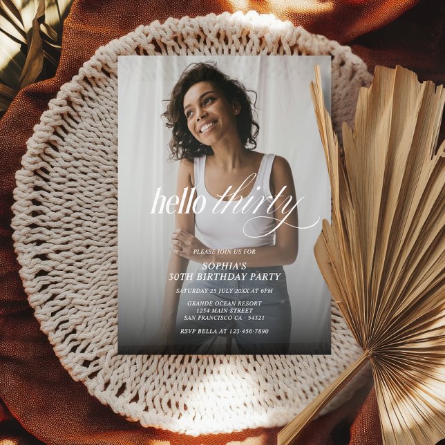 Convite Modern Elegant Hello Trinta Fotografias Script de  (Criador carregado)