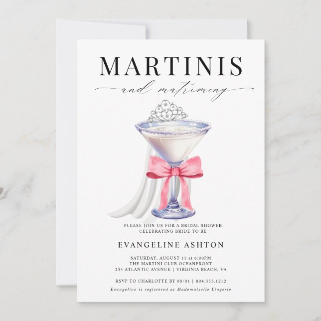 Convite Modern Elegant Martini e Matrimony Chá de panela (Frente)