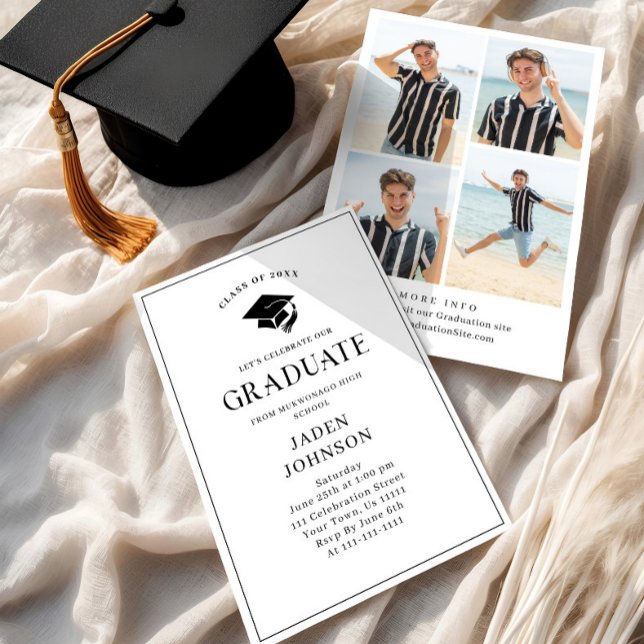 Convite Modern Elegant Minimalist 4 PHOTO Graduation Party (Criador carregado)