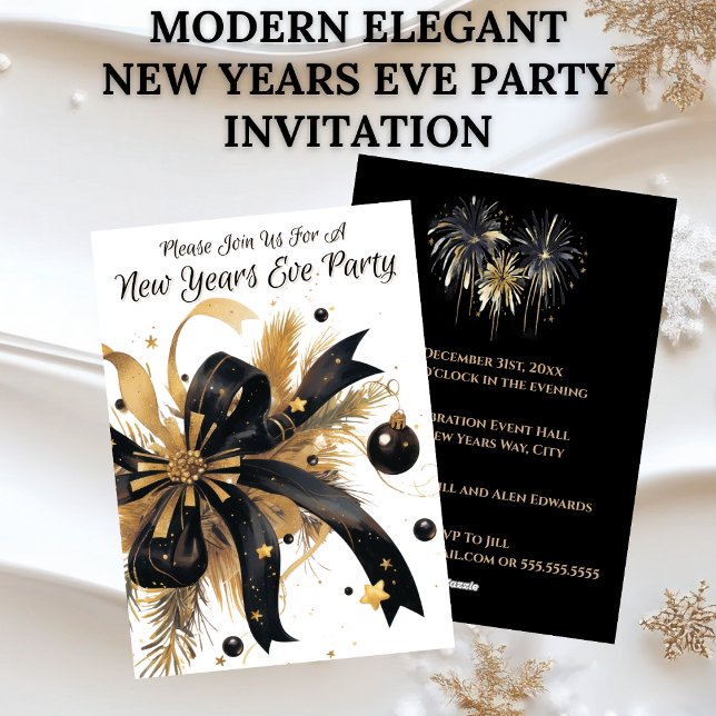 Convite Modern Elegant New Years Eve Party Gold and Black (Modern Elegant New Years Eve Party Invitation - Gold and Black)