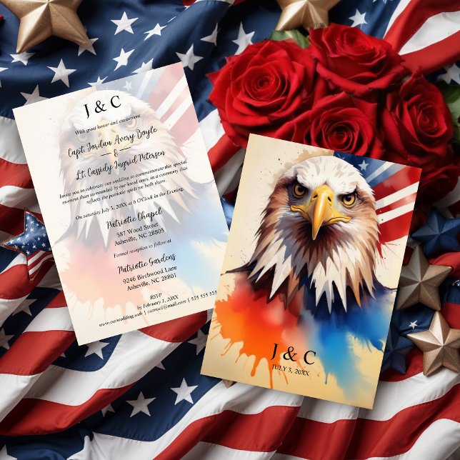 Convite Modern & Elegant Patriotic Eagle Wedding Initials (Modern & Elegant Patriotic Eagle Wedding Invitations Cards with Initials.)