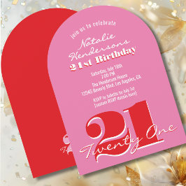 Convite Modern Elegant Pink Red 21st Birthday Arch
