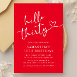 Convite Modern Elegant Red White Hello 30th Birthday Party<br><div class="desc">Celebrate your big 3-0 with our Modern Elegant Red and White Hello 30th Birthday Party Invitation! Featuring a striking combination of bold red and crisp white, this stylish invitation exudes sophistication and energy. Sleek typography and contemporary design elements make it the perfect way to announce your milestone celebration. Personalize it...</div>