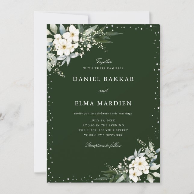Convite Modern Elegant Sage Green Boho Floral Wedding  (Frente)