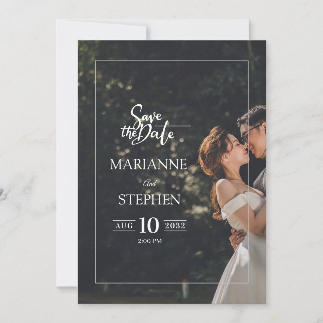 Convite Modern Elegant Script Custom Photo Wedding  (Frente)