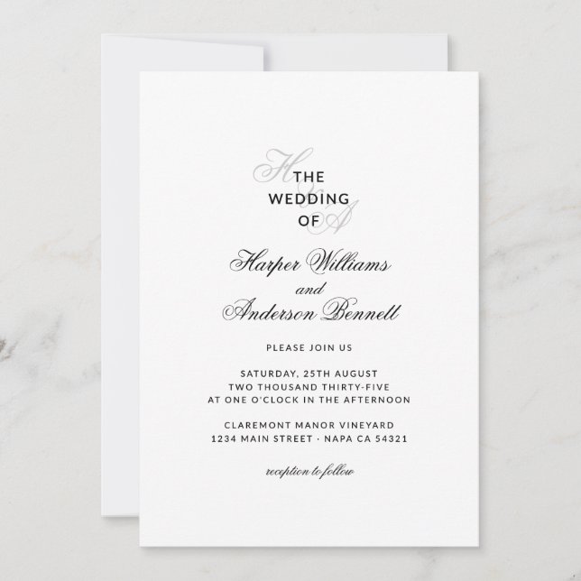 Convite Modern Elegant Script Monogram Wedding  (Frente)