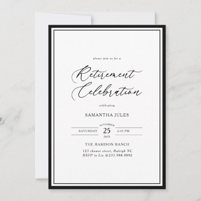 Convite Modern Elegant Script Retirement Celebration (Frente)