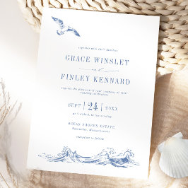 Convite Modern Elegant Seaside Coastal Blue Wedding