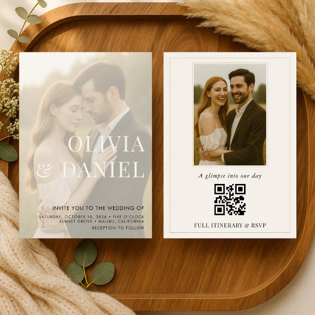 Convite Modern Elegant Transparent Photo QR Code Wedding (Criador carregado)