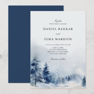 Convite Modern Elegant Watercolor Winter wedding