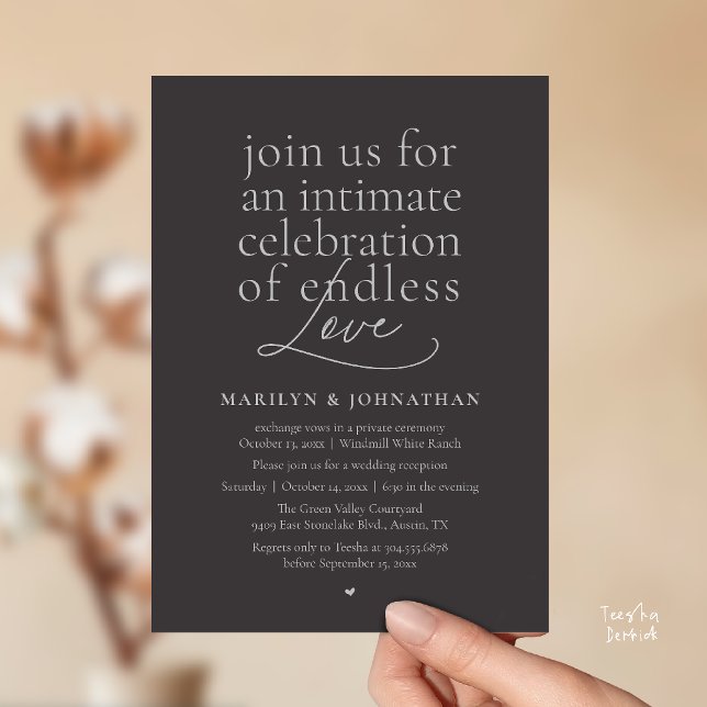 Convite Modern Elegant Wedding, Endless Love, Reception (Modern Elegant Wedding, Endless Love, Reception Dinner Invitation Card in Charcoal Grey Silver)
