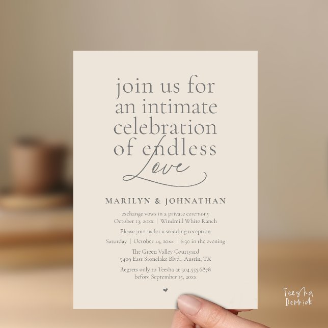 Convite Modern Elegant Wedding, Endless Love, Reception (Modern Elegant Wedding, Endless Love, Reception Dinner Invitation Card in Dark Grey Cream)
