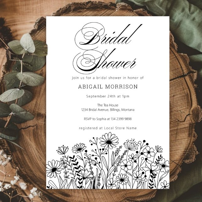 Convite Modern Elegant Wildflowers Bridal Shower (Criador carregado)