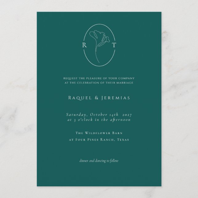 Convite Modern Emerald Botanical Monogram Wedding (Frente)