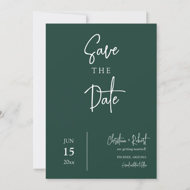 Convite Modern Emerald Green Salve a Data Boho Wedding (Frente)