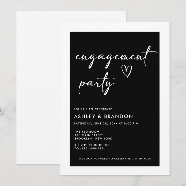 Convite Modern Engagement Party (Frente/Verso)