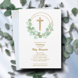 Convite Modern Eucalyptus Boy Christening