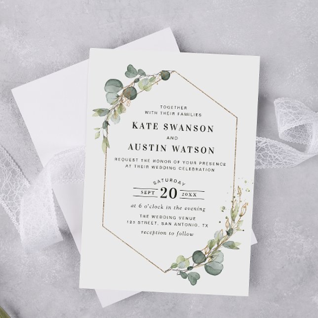 Convite modern eucalyptus frame wedding (Criador carregado)