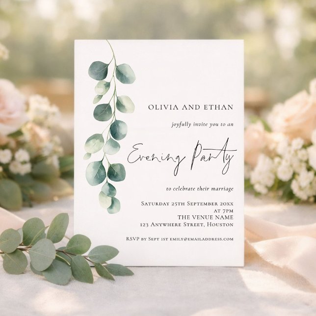 Convite Modern Eucalyptus Wedding Evening Party Invitation (Criador carregado)