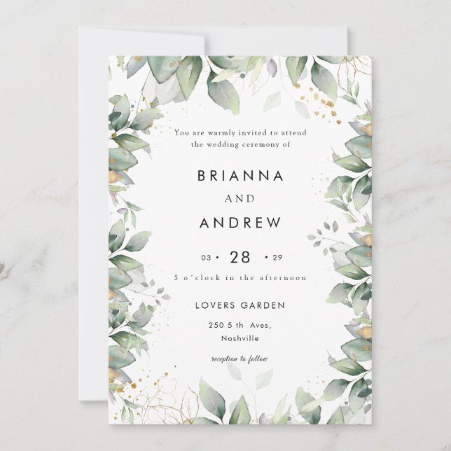Convite Modern Eucalyptus Wedding Invitation (Frente)