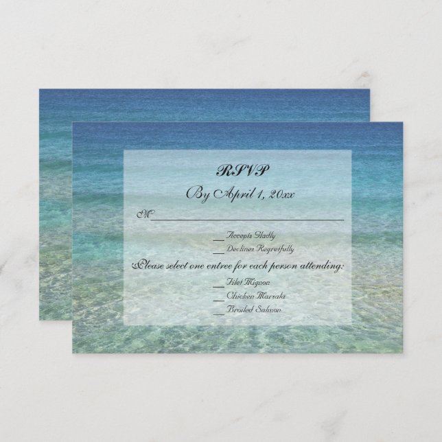Convite Modern Fade Tropical Beach Sea Weding RSVP (Frente/Verso)