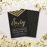Convite Modern Faux Dourado Chevron 60ª Festa de aniversár<br><div class="desc">60.º Convite de aniversário moderno, com um elegante divisa geométrico e a palavra "60" em ouro falso contra fundo negro. A placa inclui um padrão correspondente do lado traseiro. Veja os itens correspondentes aqui http://www.zazzle.com/collections/modern_faux_gold_chevron_celebration_collection-119531050277382712?rf=238364477188679314 Personalize-o substituindo o texto do marcador de posição para adicionar suas informações. Para obter mais opções,...</div>