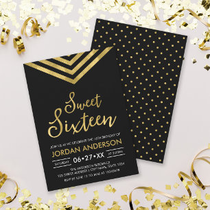 Convite Modern Faux Dourado Chevron Sweet 16 Aniversário