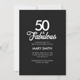 Convite Modern Fifty and Fabulous Black 50th Birthday
