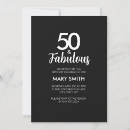 Convite Modern Fifty and Fabulous Black 50th Birthday