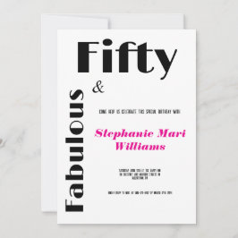 Convite Modern Fifty and Fabulous black pink Birthday