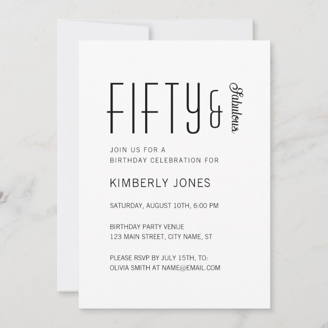 Convite Modern Fifty And Fabulous Bold 50th Birthday Party (Frente)