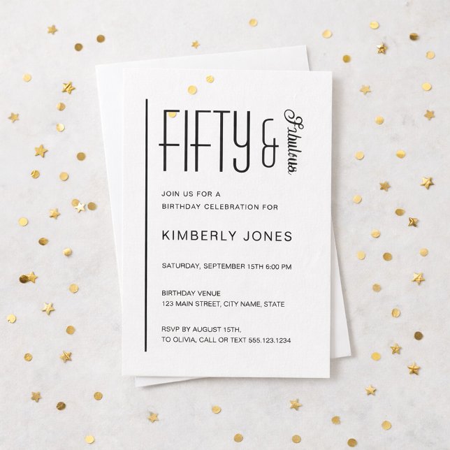 Convite Modern Fifty & Fabulous Bold 50th Birthday Party (Criador carregado)
