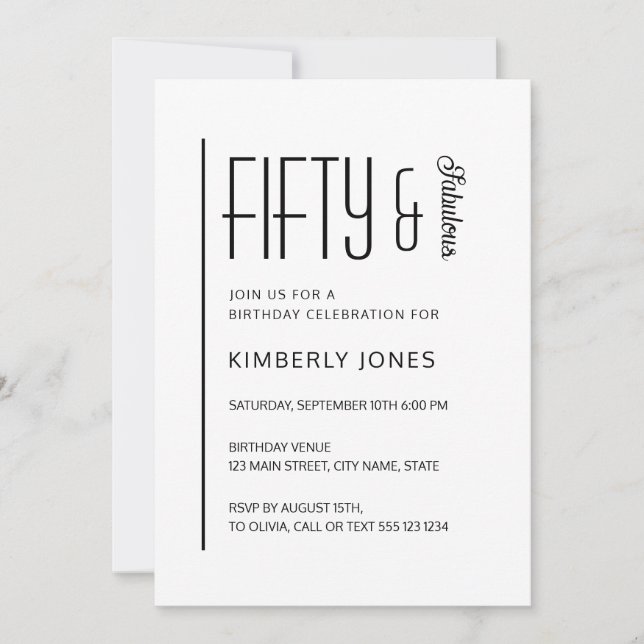Convite Modern Fifty & Fabulous Bold 50th Birthday Party (Frente)