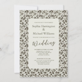 Convite Modern Floral Black & White Wedding Invite QR Code