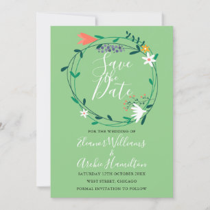 Convite Modern Floral Greenery Garland Guarde a Data
