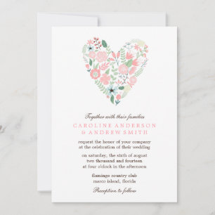 Convite Modern Floral Heart Wedding