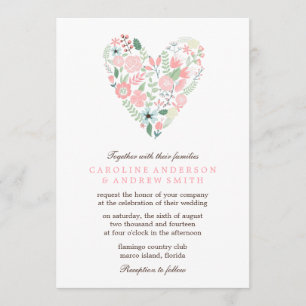 Convite Modern Floral Heart Wedding